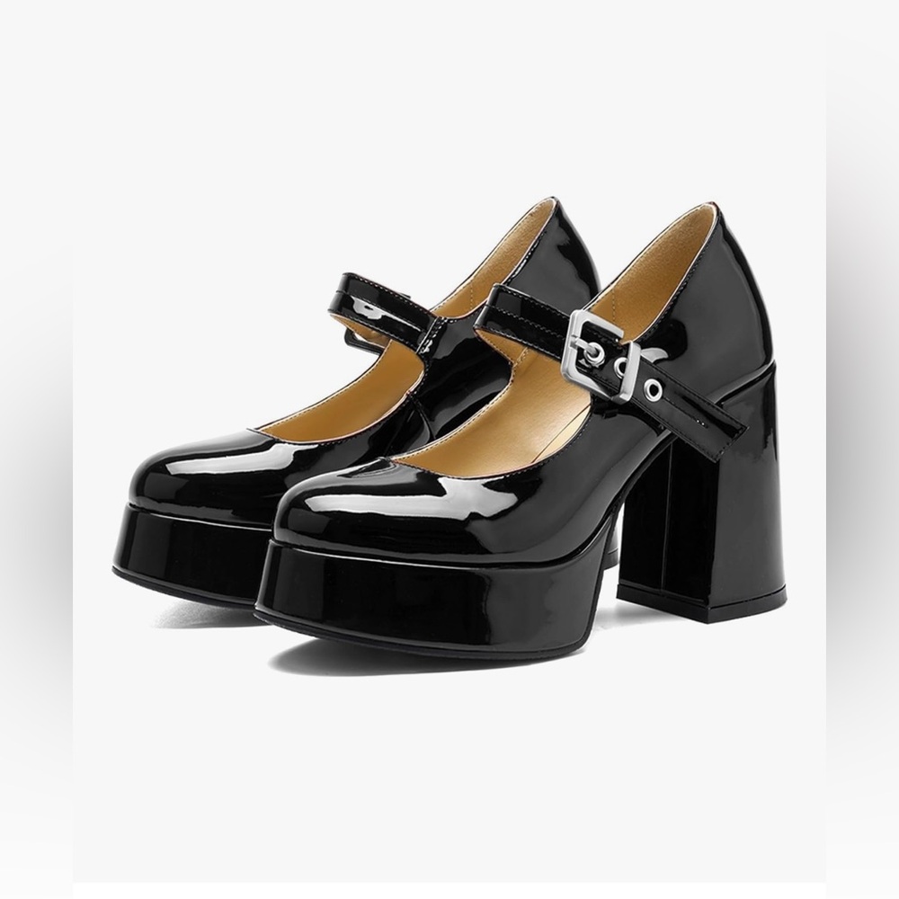 Black Patent Leather Mary Jane Platform Heels